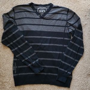 Buckle Black- Black and Grey Stripe Sweater